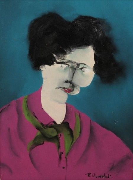 Robert NICOÏDSKI (1931-2001){CR}Portrait de femme{CR}Huile sur panneau.{CR}Signée en bas à droite.{CR}61 x 46 cm
