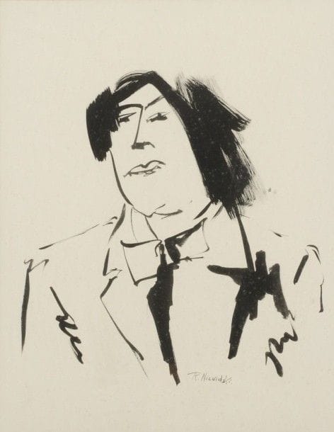 Robert NICOÏDSKI (1931-2001){CR}Portraits{CR}1 encre et 1 dessin au crayon.{CR}Signés.{CR}67 x 53 cm chaque