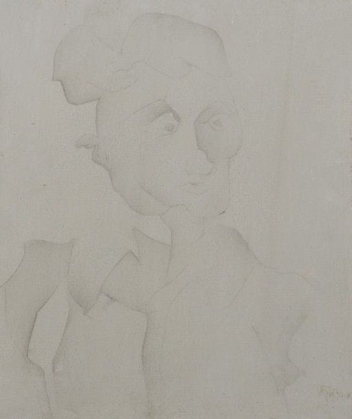 Robert NICOÏDSKI (1931-2001){CR}Portrait de femme{CR}Crayon et estompe sur toile.{CR}Non signés.{CR}55 x 46 cm