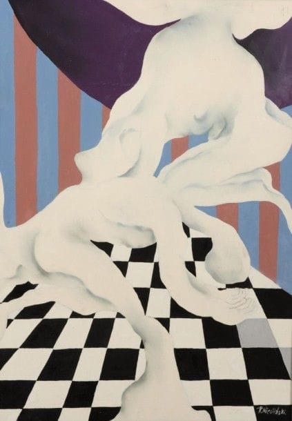 Robert NICOÏDSKI (1931-2001){CR}Deux personnages{CR}Huile sur panneau.{CR}Signée en bas à droite.{CR}101 x 71 cm