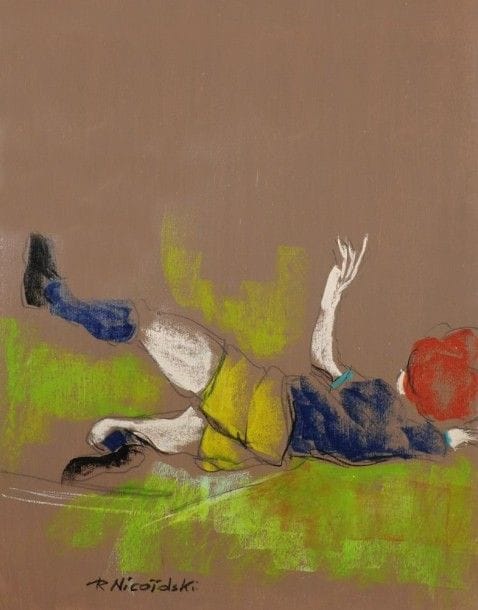 Robert NICOÏDSKI (1931-2001){CR}Footballeurs{CR}2 pastels gras.{CR}Signés.{CR}63 x 48 cm chaque