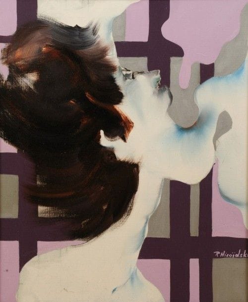 Robert NICOÏDSKI (1931-2001){CR}Femme de profil{CR}Huile sur toile.{CR}Signée en bas à droite.{CR}73 x 60 cm