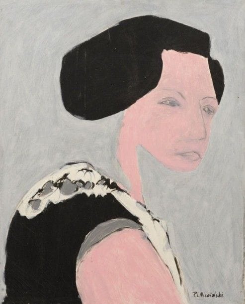 Robert NICOÏDSKI (1931-2001){CR}Portrait de femme{CR}Huile sur toile.{CR}Signée en bas à droite.{CR}81 x 65 cm