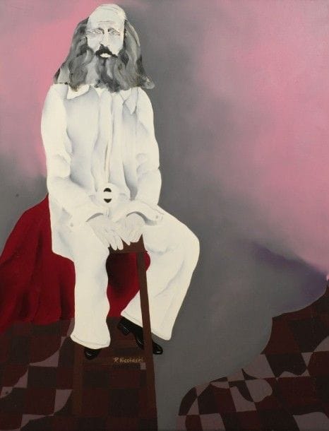 Robert NICOÏDSKI (1931-2001){CR}Homme barbu assis{CR}Huile sur toile.{CR}Signée en bas à gauche.{CR}146 x 114 cm