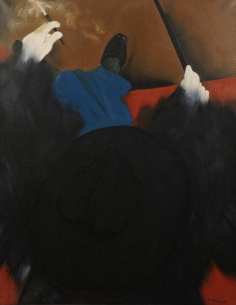 Robert NICOÏDSKI (1931-2001){CR}Femme au fume cigarette{CR}Huile sur toile.{CR}Signée en bas à droite.{CR}146 x 114 cm