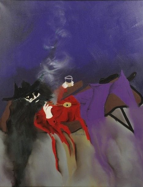 Robert NICOÏDSKI (1931-2001){CR}Homme au transat fumant{CR}Huile sur toile.{CR}Signée en bas au milieu.{CR}146 x 114 cm