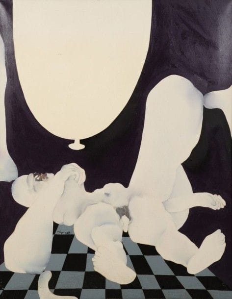 Robert NICOÏDSKI (1931-2001){CR}Homme nu étendu{CR}Huile sur toile.{CR}Signée en bas à gauche.{CR}146 x 114 cm