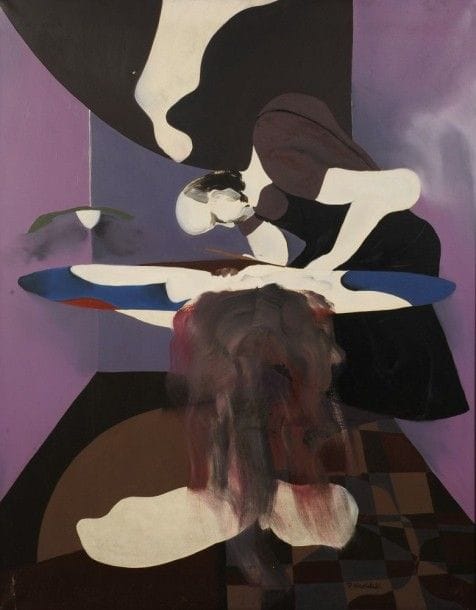 Robert NICOÏDSKI (1931-2001){CR}Homme et femme nu{CR}Huile sur toile.{CR}Signée en bas à droite.{CR}146 x 114 cm