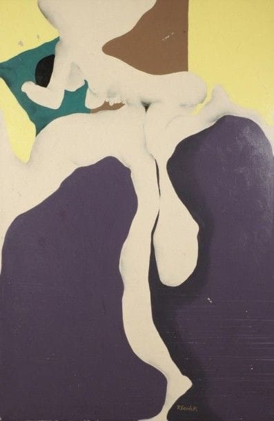 Robert NICOÏDSKI (1931-2001){CR}Nu endormi{CR}Huile sur toile.{CR}Signée en bas à droite.{CR}(Manques).{CR}195 x 130 cm