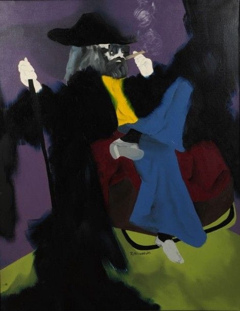 Robert NICOÏDSKI (1931-2001){CR}Homme au cigare{CR}Huile sur toile.{CR}Signée en bas au milieu.{CR}146 x 114 cm