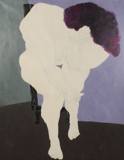 Robert NICOÏDSKI (1931-2001){CR}Nu à la chaise noire{CR}Huile sur toile.{CR}Non signée.{CR}146 x 114 cm