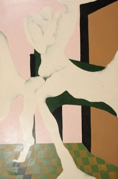 Robert NICOÏDSKI (1931-2001){CR}Nu assis{CR}Huile sur toile.{CR}Signée en bas à droite.{CR}(Griffures).{CR}195 x 130 cm