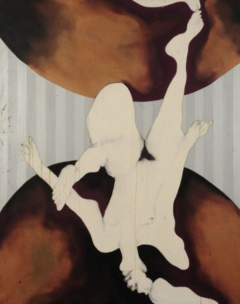 Robert NICOÏDSKI (1931-2001){CR}Nu renversé{CR}Huile sur toile.{CR}Signée au dos.{CR}162 x 130 cm
