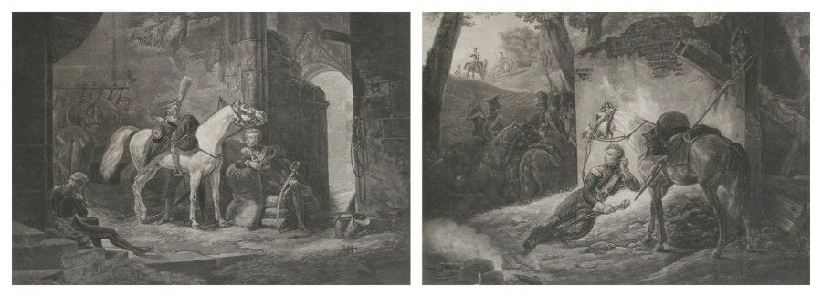 Horace VERNET (1789-1863)

Grand garde de lancier polonais au repos; Lanciers polonais en cantonnement
Deux grandes lithographies en noir.
56 x 78 cm (à vue)