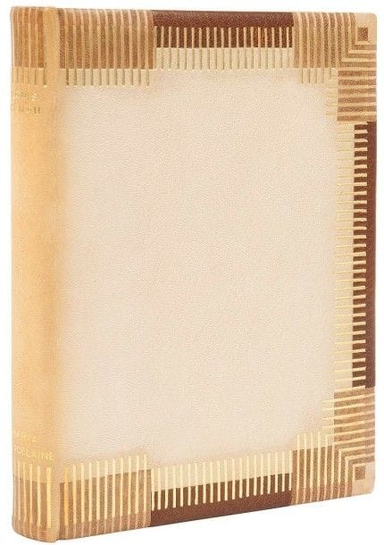 HÉMON (Louis)

Maria Chapdelaine.
Paris: Éditions Mornay, 1933. ? In-8, (4 ff. deux premiers blancs), 205 pp., (2 ff. blancs), couverture illustrée. Maroquin blanc, plats et dos bordés de compartiments de maroquin brun et beige en alternance, et d'une succession de filets gras dorés; dos lisse, large encadrement de maroquin blanc à l'intérieur, doublures et gardes de papier bois, doubles gardes, tête dorée, non rogné, couverture et dos conservés, chemise à rabats à dos et bandes de maroquin blanc, étui bordé (M. Bobet).
L'une des plus belles éditions illustrées de ce célèbre roman écrit au Québec en 1913 par l'écrivain Louis Hémon, ornée de 55 compositions en couleurs, dont une sur le titre et un cul-de-lampe, de l'artiste québécois Clarence Gagnon (1881-1942) qui consacra 3 années à son élaboration.
Exemplaire numéroté sur papier blanc de Rives à la forme; il a été revêtu à l'époque d'une très belle reliure originale art déco réalisée par la relieuse Marcelle Bobet qui exerça à Paris à partir de 1932.
Exemplaire très bien conservé malgré le dos de la chemise et celui de la reliure brunis. Pliure et quelques frottements d'usage au dos de la chemise.