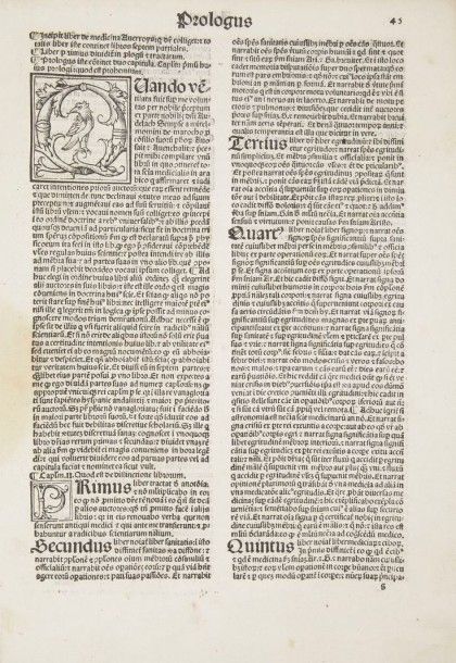 IBN ZUHR (?Abd al-Malik ibn Ab? al-?Al?' Zuhr ibn ?Abd al-Malik Ab? Marw?n). - AVERROÈS.
Abhomeron Abynzohar. Colliget Auerroys.
Venise: Gregorio De Gregori, 1514. ? In-folio, 108 ff. Cartonnage ancien, dos lisse.

Édition très rare, publiée par le médecin Girolamo Soriano (14..-15..), réunissant les traductions latines d'Al-Teisir du médecin musulman du XIIe sièlce Ibn Zuhr (1073-1162), plus communément appelé Avenzoar, ainsi que celle du Colliget du savant, théologien, philosophe et médecin musulman Averroès (1126-1198).
Le premier livre est donc l'Al-Teisir Fil-Mudawat Wal-Tadbeer ou Livre de simplification concernant la thérapeutique et l'alimentation d'Avenzoar. La traduction est celle qui avait été faite à la fin du XIIIe siècle par Patavinus à partir de la traduction hébraïque de maître Jacob l'Hébreu. L'auteur y décrit des préparations de médicaments et d'aliments, donne des descriptions cliniques de maladies et aborde des procédures chirurgicales comme la trachéotomie. Il l'aurait écrit à la demande de son grand ami Averroès dont on retrouve à la suite le Colliget, ou Livre des généralités sur la médecine, son ?uvre médicale la plus importante. Celle-ci est divisée en 7 livres portant successivement sur l'anatomie des organes, la santé, la maladie, les symptômes cliniques, les drogues et les aliments, l'hygiène et la thérapeutique.
Ces deux textes en latin parurent pour la première fois ensemble en 1490. Il s'agit ici de la quatrième édition et la première publiée au XVIe siècle. Elle fut imprimée à Venise par Gregorio De Gregori en caractères gothiques sur deux colonnes de 66 lignes sauf la table qui possède trois colonnes.
Exemplaire en cartonnage d'attente ancien. Sur la première garde, figure un ex-libris manuscrit daté de Vérone 1656.
Travaux et galeries de vers au cartonnage ainsi qu'aux premiers et derniers feuillets, avec atteintes au texte; déchirures au dos. Mouillures claires par endroits, ne gênant pas la lecture.