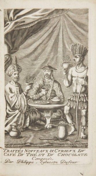 DUFOUR (Sylvestre)

Traitez Nouveaux & curieux du café, du thé et du chocolate (sic). Ouvrage également nécessaire aux Medecins, & à tous ceux qui aiment leur santé.
Lyon: Jean Girin, B. Rivière, 1685. ? In-12, frontispice, (10 ff.), 445 pp., (2 ff.), 2 planches. Veau brun, dos à nerfs orné, tranches mouchetées (reliure de l'époque).
Livres en bouche, Cinq siècles d'art culinaire français, 2001, n° 130, p. 152-153. - Vicaire, Bibliographie gastronomique, col. 293. - Oberlé, 733.
Édition que l'on peut considérer comme originale, achevée d'imprimer pour la première fois le 30 septembre 1684.
Cet ouvrage fut composé par le moraliste Sylvestre Dufour (1622-1687). Grand marchand et amateur de curiosités, il exerça à Lyon un commerce international de «drogues» avec l'Orient, d'où l'intérêt qu'il avait pour les boissons exotiques. En 1671, il publia un premier traité intitulé De l'usage du caphé, du thé, et du chocolate. L'essentiel de cet ouvrage concernait le café et le texte correspondant était une traduction d'une dissertation rédigée en latin d'un médecin anonyme, augmentée de quelques informations tirées de récits de voyages. Les parties sur le thé et le chocolat ne formaient qu'une compilation de remarques tirées de récits de voyage en Orient pour la première et la réédition du texte de Colmero traduit par René Moreau pour la seconde. 
Cette édition de 1685 est toute différente et n'a de commun avec la précédente que le titre. Le traité sur le café est entièrement nouveau, Dufour s'attardant davantage sur l'accommodement et la consommation du café, alors que dans l'édition précédente il était surtout question de ses vertus médicinales. Les deux autres traités, sur le thé et le chocolat, ont été quant à eux très largement complétés.
L'édition est illustrée de 4 en-têtes gravés par Mathieu Ogier, de 4 lettrines, de 3 figures dont une à pleine page et deux hors texte, montrant respectivement un arabe buvant du café, un chinois avec son pot de thé et un indien d'Améri