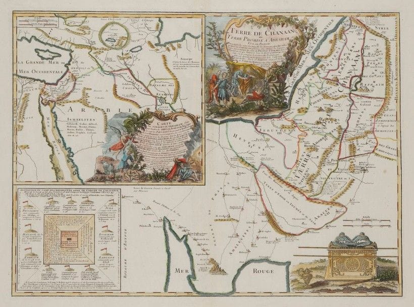 [CARTE]
Terre de Chanaan ou Terre promise à Abraham et à sa postérité 
Gravure sur cuivre, A Paris chez Delamarche géog. rue du Foin St. Jacques au collège de M. E. Gervais. 
42 x 56 cm Mots clés : judaica, jewish, hebreu, hebrew, rabbin, synagogue, juif, juive, israélite, hebraica, judaism, torah, juden, sionism