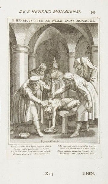 [GRAVURES - CRIME RITUEL] 
2 gravures anti-juives, début du XVIIIe siècle. 
- Jeremias KILIAN (Augsbourg, 1665 - Augsbourg, 1730), Accusation de crime rituel contre les Juifs. 
- Anonyme, XVIIIe siècle. 
22,2 x 15 cm et 22,8 x 15,3 cm Mots clés : judaica, jewish, hebreu, hebrew, rabbin, synagogue, juif, juive, israélite, hebraica, judaism, torah, juden, sionism