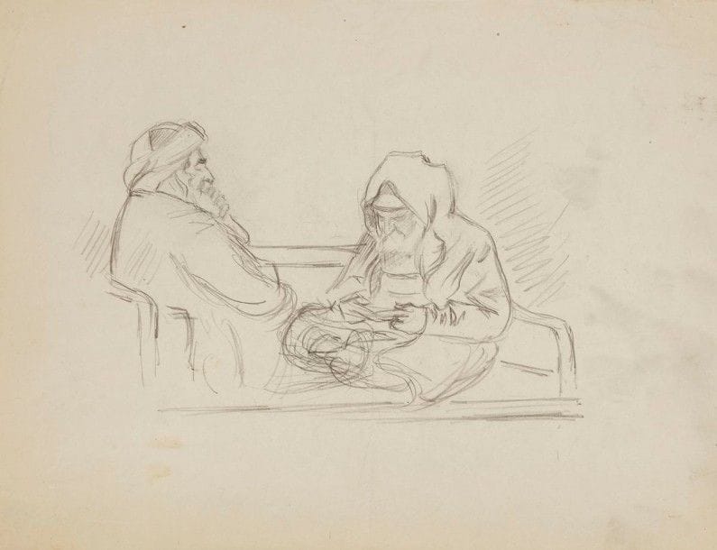 Alphonse LEVY (1843-1918)

Juifs d’Afrique du Nord et juif au turban à la lecture
Deux dessins au crayon noir.
40 x 30 cm Mots clés : judaica, jewish, hebreu, hebrew, rabbin, synagogue, juif, juive, israélite, hebraica, judaism, torah, juden, sionism