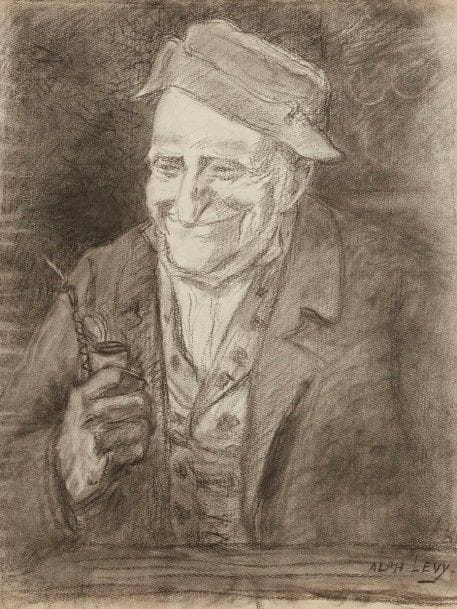 Alphonse LEVY (1843-1918)

Homme à la pipe.
Dessin au fusain et rehauts de craie blanche.
Signé en bas à droite.
62 x 47,5 cm Mots clés : judaica, jewish, hebreu, hebrew, rabbin, synagogue, juif, juive, israélite, hebraica, judaism, torah, juden, sionism