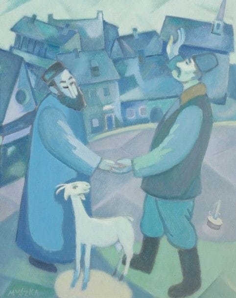 Adam Aron MUSZKA [Polonais] (1914-2005)
La rencontre
Huile sur toile.
Signée en bas à gauche.
55 x 46 cm Mots clés : judaica, jewish, hebreu, hebrew, rabbin, synagogue, juif, juive, israélite, hebraica, judaism, torah, juden, sionism
