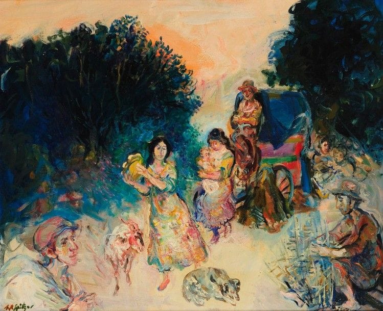 Walter SPITZER (né en 1927)
Famille sur la route, 1973
Huile sur toile.
Signée en bas à gauche.
Datée au dos.
65 x 81 cm Mots clés : judaica, jewish, hebreu, hebrew, rabbin, synagogue, juif, juive, israélite, hebraica, judaism, torah, juden, sionism