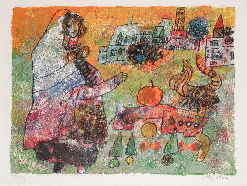 Théo TOBIASSE (1927-1993)
The Song of Songs of King Solomon
Portfolio de lithographies.
Dans un emboîtage en carton toilé avec médaille en bronze. Mots clés : judaica, jewish, hebreu, hebrew, rabbin, synagogue, juif, juive, israélite, hebraica, judaism, torah, juden, sionism