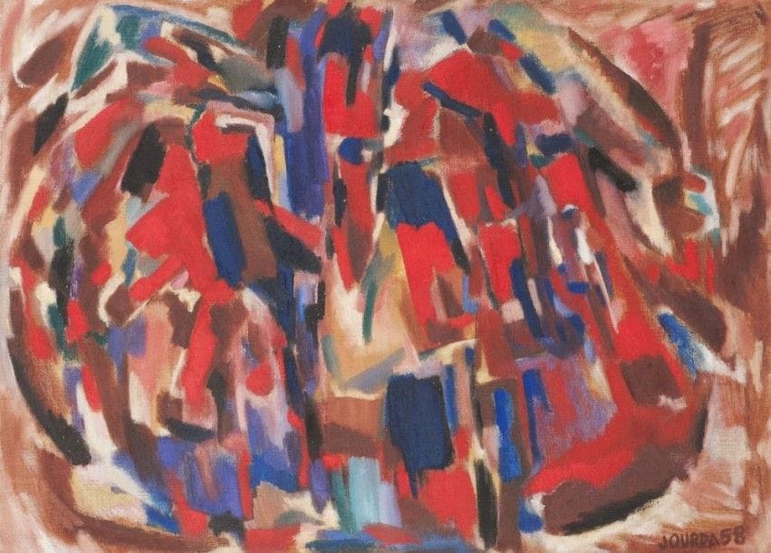 Pierre JOURDA (1931-2007)

La ville de Montesquieu, 1958
Huile sur toile.
Signée et datée en bas à droite.
Porte le cachet de l'atelier au dos.
77 x 106 cm