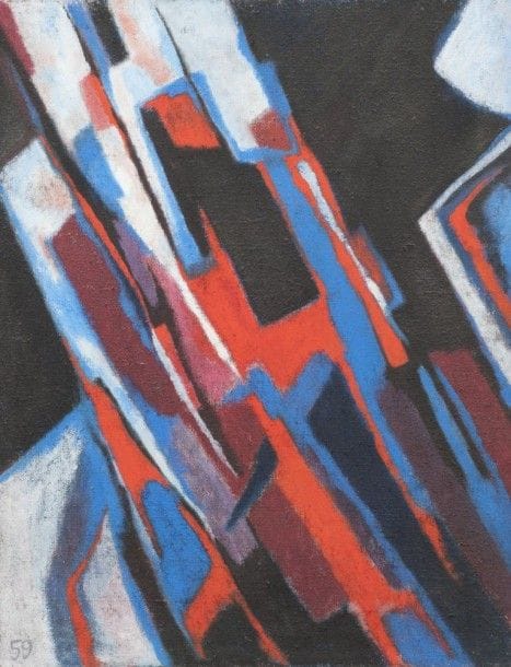 Pierre JOURDA (1931-2007)

L'Exilé, 1959
Huile sur toile.
Datée en bas à gauche.
Porte le cachet de l'atelier au dos.
108 x 84 cm