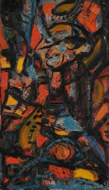 Jean MAILHE (1912-1997)

Braise, 1967
Huile sur toile.
Signée et datée en bas à droite.
Titrée au dos sur le châssis.
41x24cm
