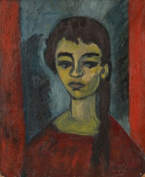 Jean MAILHE (1912-1997)

Portrait, 1935
Huile sur isorel.
Signée et datée en bas à droite.
(Usures dans les angles).
46x38cm