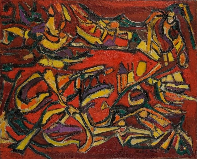 Jean MAILHE (1912-1997)

Pollux, 1948
Huile sur isorel.
Signée et datée en bas à droite.
Titrée au dos sur le châssis.
65x81cm