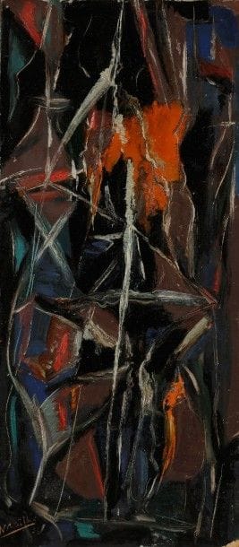 Jean MAILHE (1912-1997)

Et le voile sur temple se déchira, 1958
Huile sur isorel.
Signée et datée en bas à gauche.
Signée, datée et titrée au dos.
53x24cm