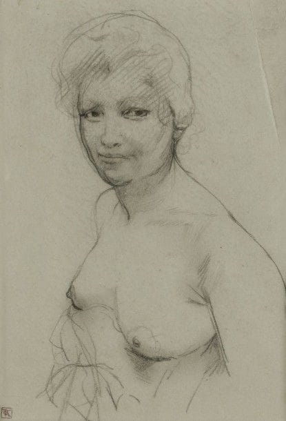 Armand Rassenfosse (1862-1934)

Nu féminin
Crayon noir et estompe sur papier bleu
Porte le timbre de l’artiste en bas à gauche (Lugt 169).
(Déchirure le long du bord supérieur droit).
19 x 13 cm