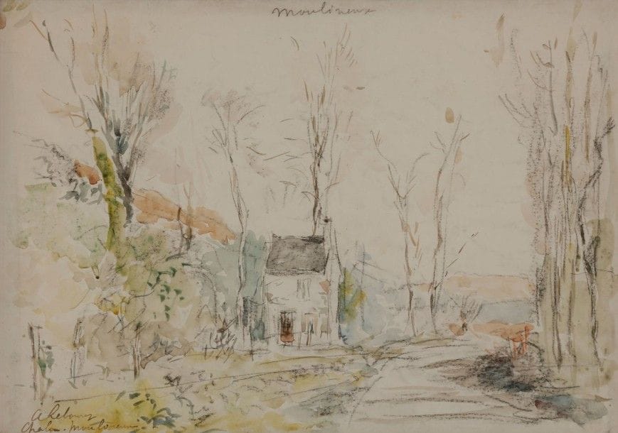 ALBERT LEBOURG (1849-1928)

Route à Moulineux
Dessin au fusain et aquarelle.
Signé et situé en bas à gauche.
20 x 30 cm