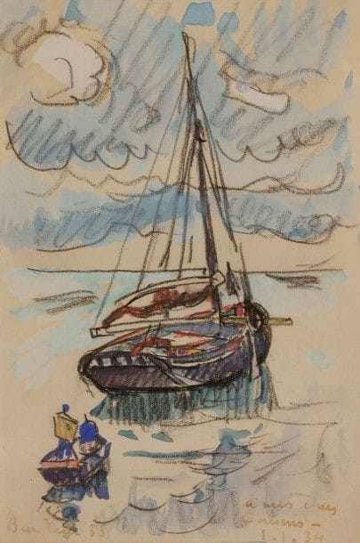 Paul SIGNAC (1863-1935)

Voilier à Barfleur, 1933
Aquarelle et crayon noir.
Située et datée en bas à gauche.
Dédicacée « à mes chers cousins » et datée « 1934 » en bas à droite.
16,5 x 10,5 cm