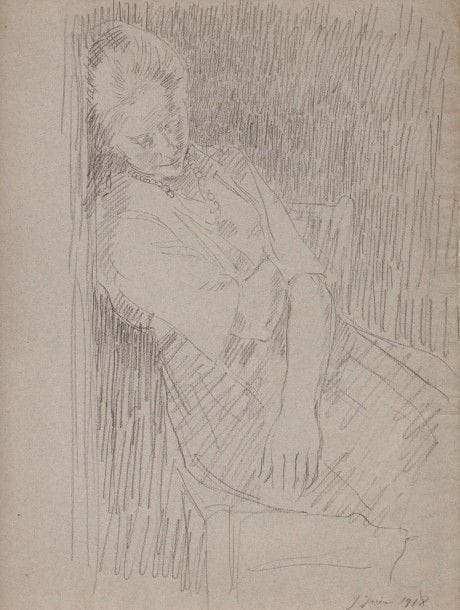 François Joseph GUIGUET (1860-1937)

Femme assise endormie, 1918
Dessin au crayon sur papier gris.
Daté en bas à droite.
Porte le timbre de l’atelier.
31,5 x 24 cm