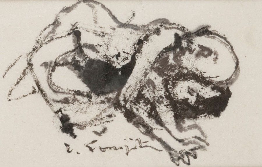 Léonard-Tsuguharu FOUJITA (1886-1968)

L’Étreinte passionnée
Dessin au pinceau et à l’encre de Chine sur japon mince.
Signé en pied.
8 x 12 cm
Provenance:
Succession Kimiyo Foujita, vente du 29 octobre 2013.