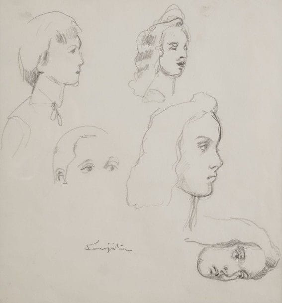 Léonard-Tsuguharu FOUJITA (1886-1968)

Études de visages
Dessin à la mine de plomb sur vélin mince.
Signé en bas.
25 x 22,5 cm
Provenance:
Succession Kimiyo Foujita, vente du 28 octobre 2013.