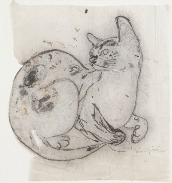 Léonard-Tsuguharu FOUJITA (1886-1968)

Chat
Dessin à l’encre de Chine et au pinceau avec lavis sur traits de mine de plomb sur japon mince.
Signé au crayon en bas à droite.
(Nombreuses fines traces de plis; quelques découpes en vue d’un report).
22,5 x 21 cm

Provenance:
Succession Kimiyo Foujita, vente du 28 octobre 2013.

Un certificat de la maison de ventes Cornette de Saint-Cyr sera remis à l’acquéreur.