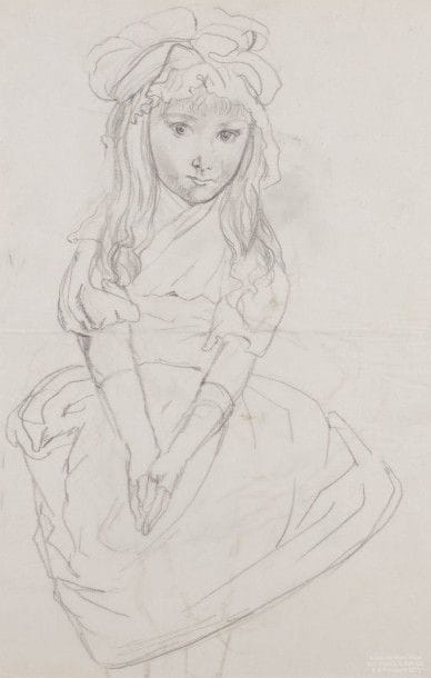 Léonard-Tsuguharu FOUJITA (1886-1968)

Jeune fille sage à la charlotte, vers 1966
Dessin à la mine de plomb et estompe sur papier calque.
Timbre sec de la vente de succession.
(Traces de plis obliques et horizontal médians).
54,6 x 38 cm

Provenance:
Succession Kimiyo Foujita, vente du 9 décembre 2013.

Il s’agit probablement d’une étude préparatoire à la figure centrale de l’huile sur toile Trois fillettes au chapelet (Buisson 66.11).

Un certificat de la maison de ventes Cornette de Saint-Cyr sera remis à l’acquéreur.