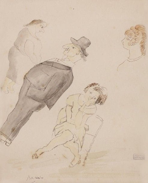 Julius Pincas, dit Jules PASCIN (1885-1930)

Personnages
Dessin à l’encre et aquarelle.
Porte le cachet de la signature et de l’atelier.
23,5 x 20 cm

Provenance:
Ancienne collection Guy Krohg.

Un certificat de Frode Krohg en date du 28 mai 2015 sera remis à l’acquéreur.