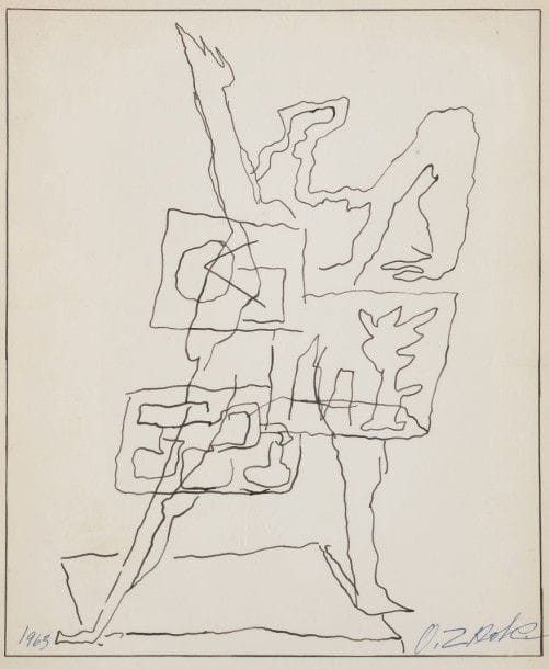 Ossip ZADKINE (1890-1967)

Personnage, 1963
Dessin à l’encre.
Signé en bas à droite.
Daté en bas à gauche.
(Petite déchirure en bas de le feuille).
32 x 23,5 cm