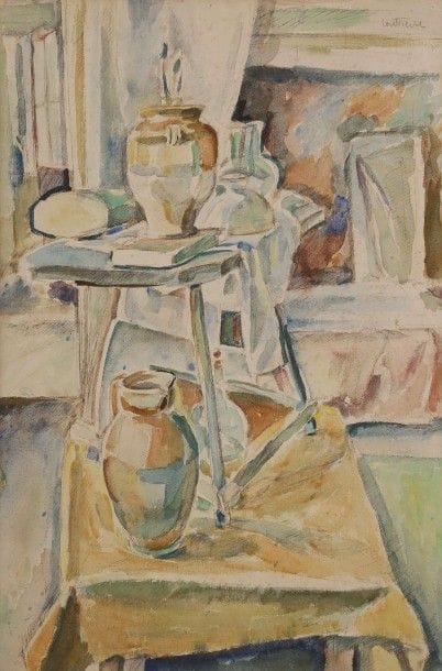 Maurice LOUTREUIL (1885-1925)

L’Intérieur de l’atelier
Aquarelle.
Signée en haut à droite.
(Rousseurs).
53 x 36 cm
