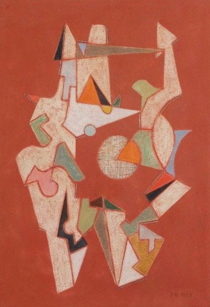 Henrik Neugeboren dit Henri NOUVEAU [franco-roumain] (1901-1959)

Composition, 1953
Technique mixte sur papier.
Monogrammée et datée en bas à droite.
47 x 32,5 cm