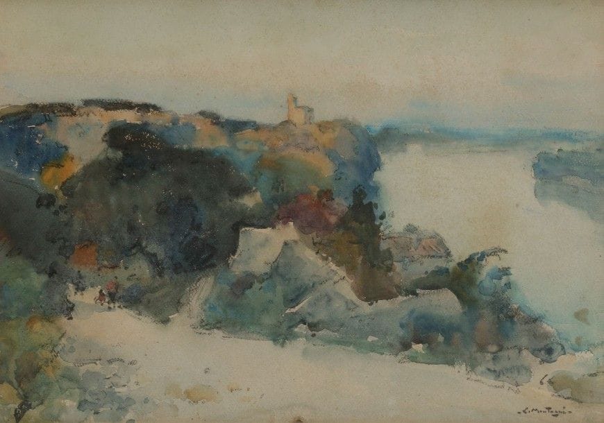 LOUIS MONTAGNE (1879-1960)

Paysage à l’église
Aquarelle sur traits de crayon.
Signée en bas à droite.
(Petites rousseurs).
31 x 44 cm