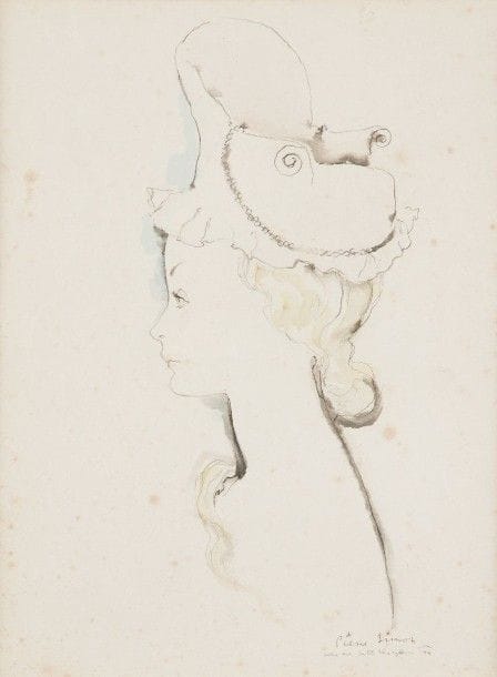 Pierre SIMON (1907-1999)

Femme au chapeau-fauteuil, 1946
Dessin à l’encre et aquarelle.
Signé, daté et dédicacé en bas à droite.
30 x 22 cm