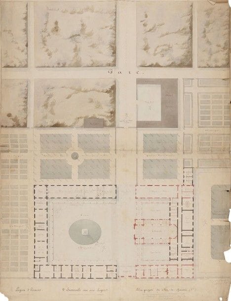Attribué à Alphonse LEJEUNE (Nanteuil-le-Haudoin 1808-1890)

Deux plans d’aménagement de la Légion d’Honneur: un avant-projet pour une maison d’éducation de jeunes filles et un plan projeté du rez-de-chaussée
Plume et encre noire, aquarelle et crayon noir.
Tous deux sont signés « A. Lejeune, architecte de la Légion d’honneur » en bas à droite, et légendés.
(Accidents sur les bords, pliures et taches).
63 x 96,5 cm et 93 x 70 cm

Située au cœur de la forêt de Saint-Germain-en-Laye, la maison d’éducation des Loges est l’un des établissements fondés par Napoléon pour l’instruction des jeunes filles. L’architecte Alphonse Lejeune a dessiné un ensemble composé de deux bâtiments parallèles rehaussés de quatre pavillons, de part et d’autre de la nouvelle chapelle consacrée en 1868. On joint un lot comprenant 15 relevés architecturaux: quatre études pour un escaliers, quatre études pour porche dorique, une étude de façade signée Vermont, un plan de jardin, un plan d’affût du calibre 16 pour le service de campagne, un profil de rempart, une étude de colonne signée Oberrieth, un plan d’un carré fortifié suivant le système de Monsieur Vauban.