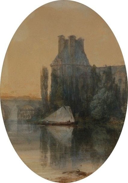 Félix ZIEM (1821-1911)

Paris, la Seine et le pavillon de Flore
Aquarelle.
Signée et dédicacée à Madame Ravier en pied.
(Papier jauni).
25 x 18 cm